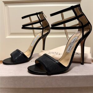 Jimmy Choo Black Multi-Strap Stiletto Sandals